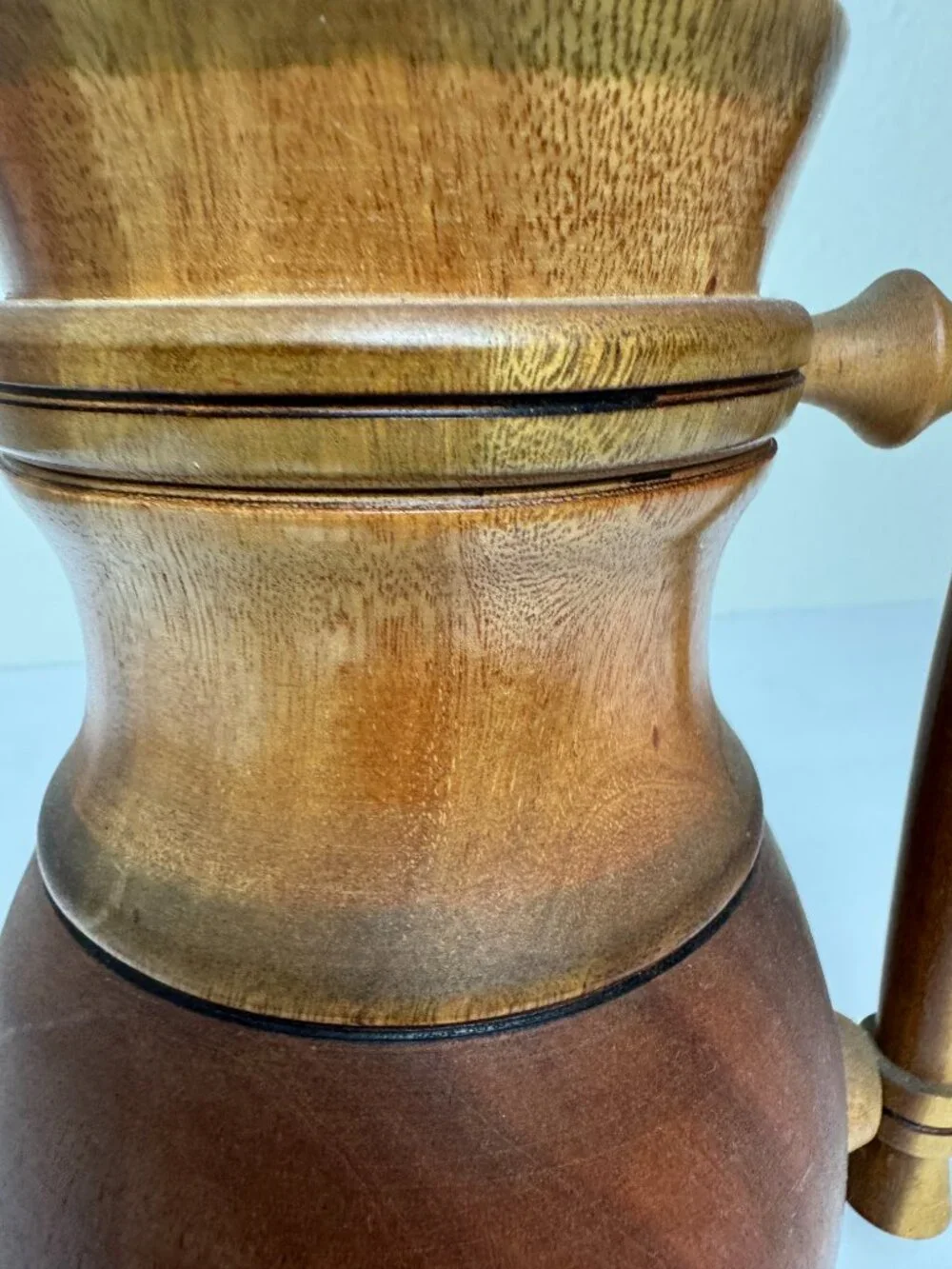 Vintage Hand Turned Wooden Pitcher Mug Rustic Wood Tankard Primitive Farmhouse